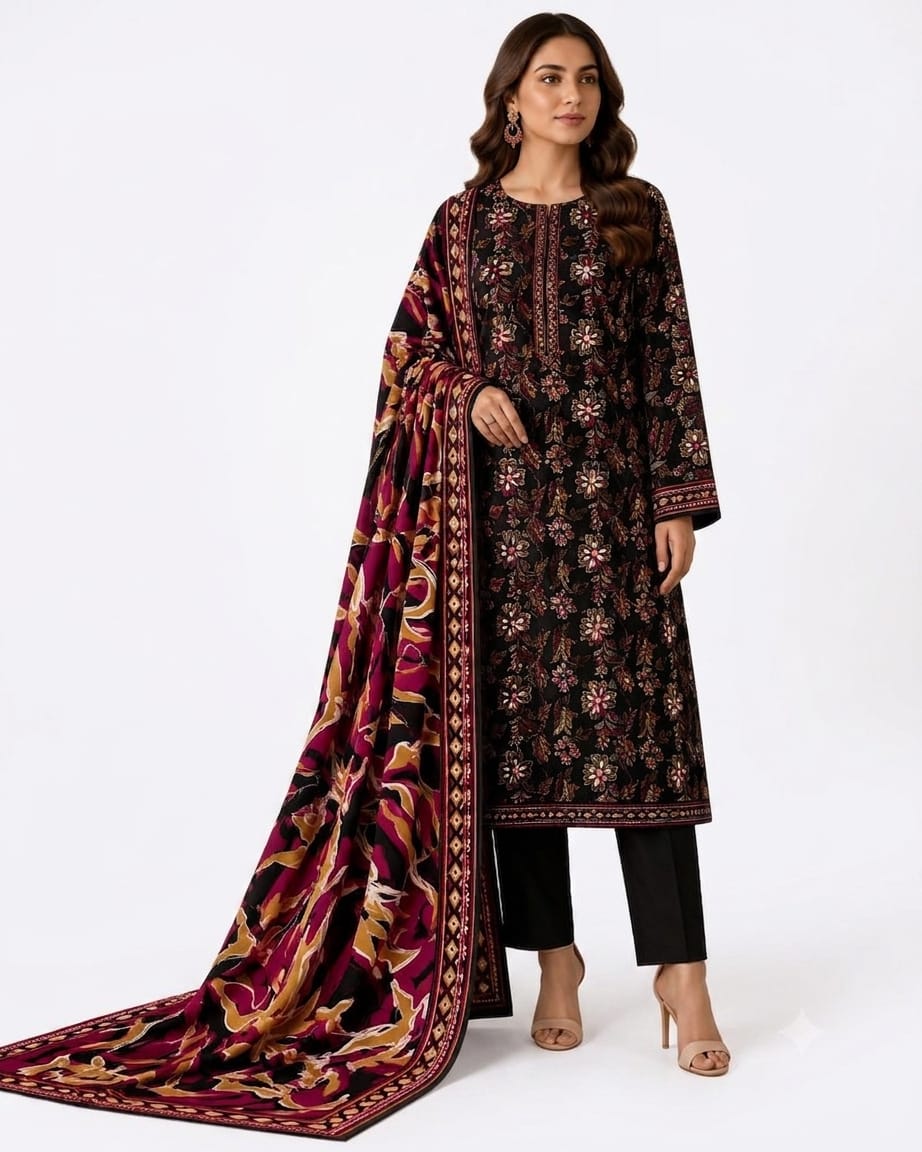 Floral Noir 3 Piece Lawn Suit