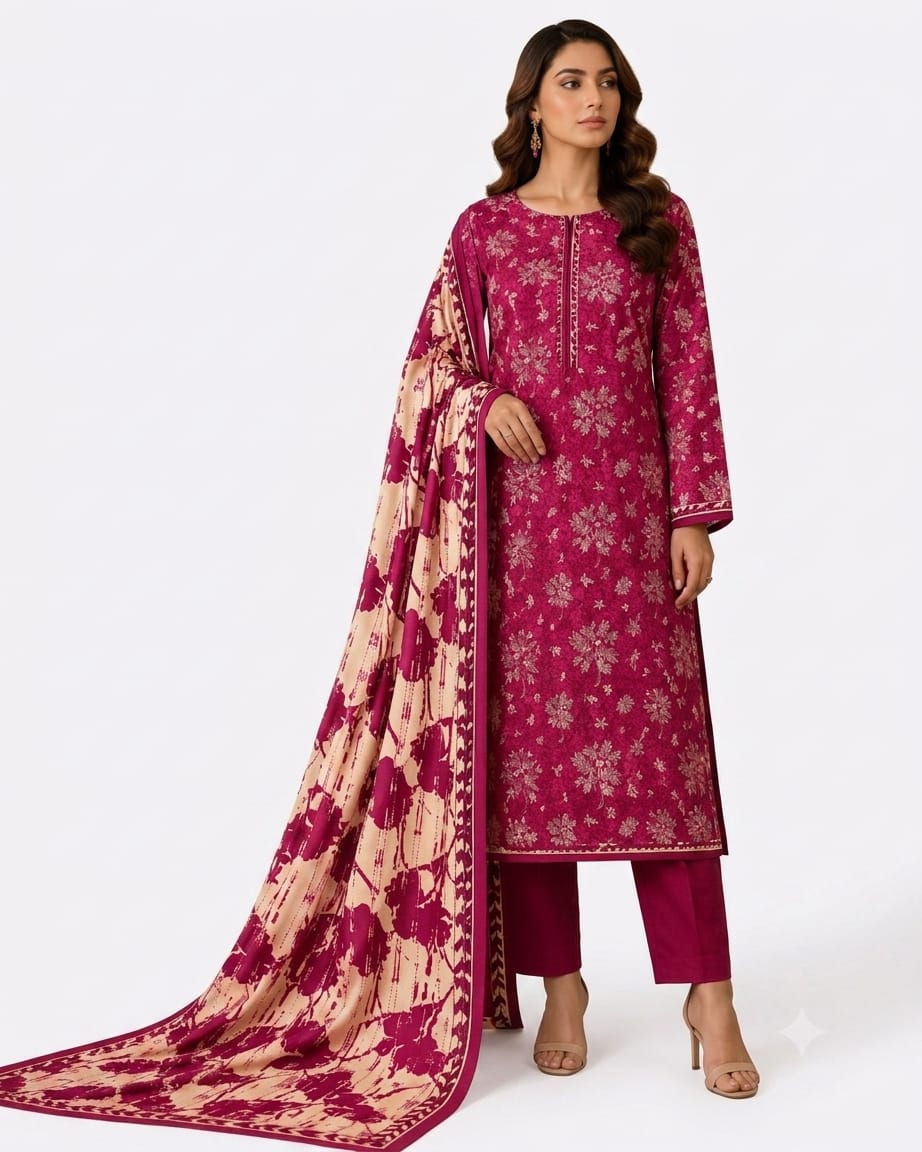 Gulnaar Pink 3 Piece Lawn Suit